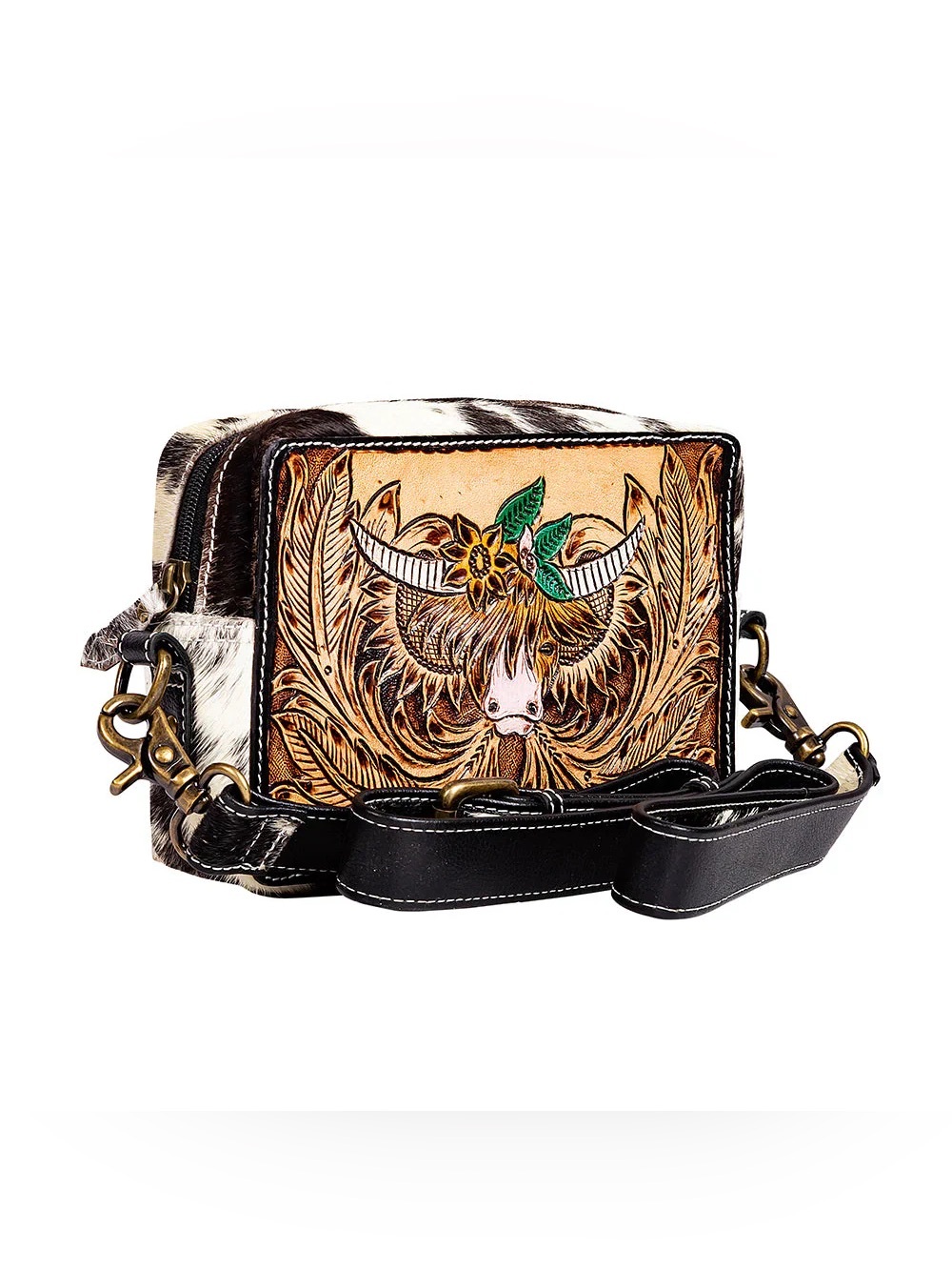 Myra Bag Bloomin’ Steer Hand-tooled Leather Handbag Bag Purse